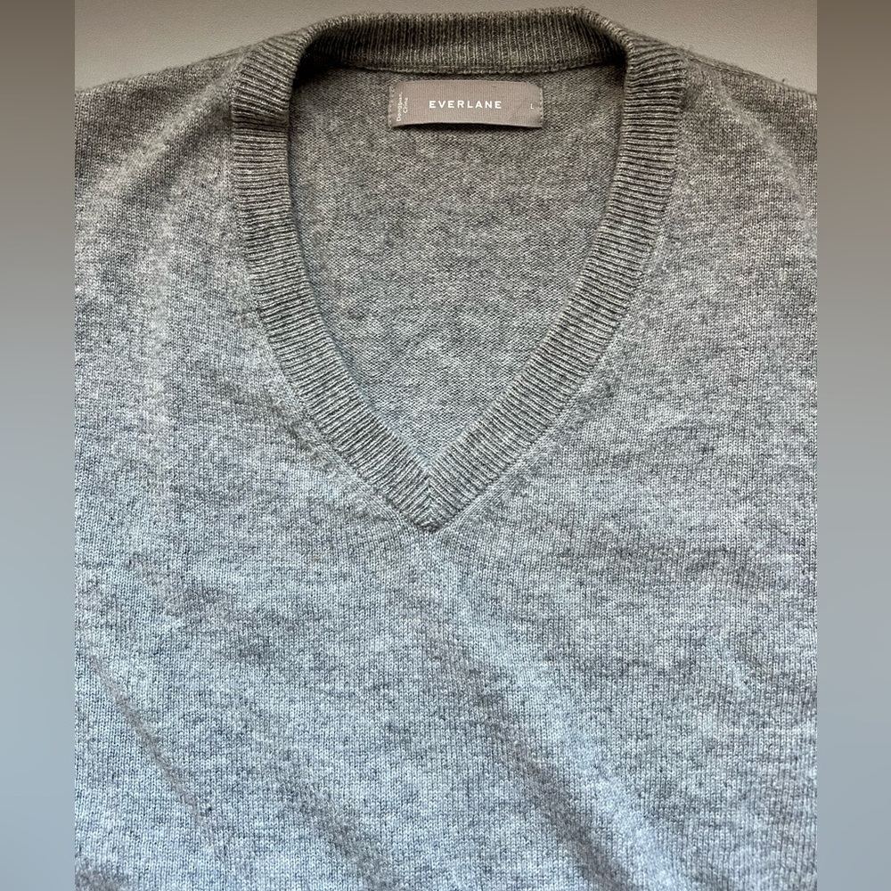 Everlane 100% Cashmere V-Neck Men's Sweater in Heather Gray